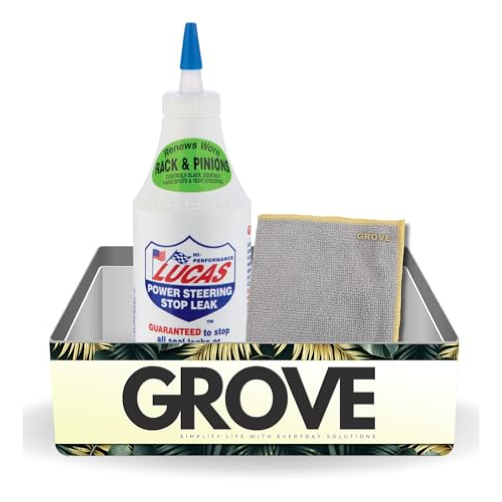 GROVE Power Steering Stop Leak 12 oz Bundle with Microfiber Cloth - Stop Leak for Power Steering Fluid - Preventative Maintenance and Seal Protection - (2 Items)
