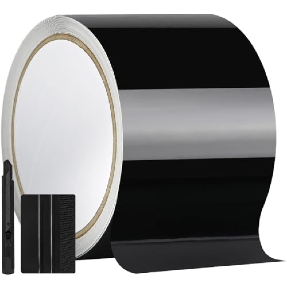 GRTHTATI 4IN X 30FT Gloss Black Vinyl Wrap for Chrome Delete Window Trim Car Door Sill Protector with Air Release Channel Including Vinyl Wrap Tool Kit