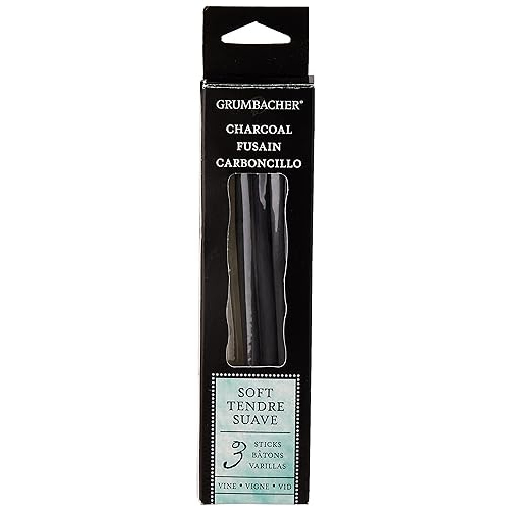 Grumbacher Vine Charcoal, Soft, Black, 3 Pack (V41)