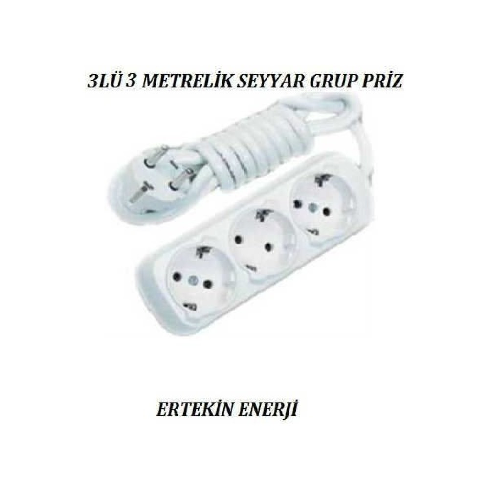 Grup Priz 3 Lü 3 Metrelik Topraklı Kablolu Uzatmalı Seyyar 3lü Grup Priz - Beyaz Prizler Fiyatı