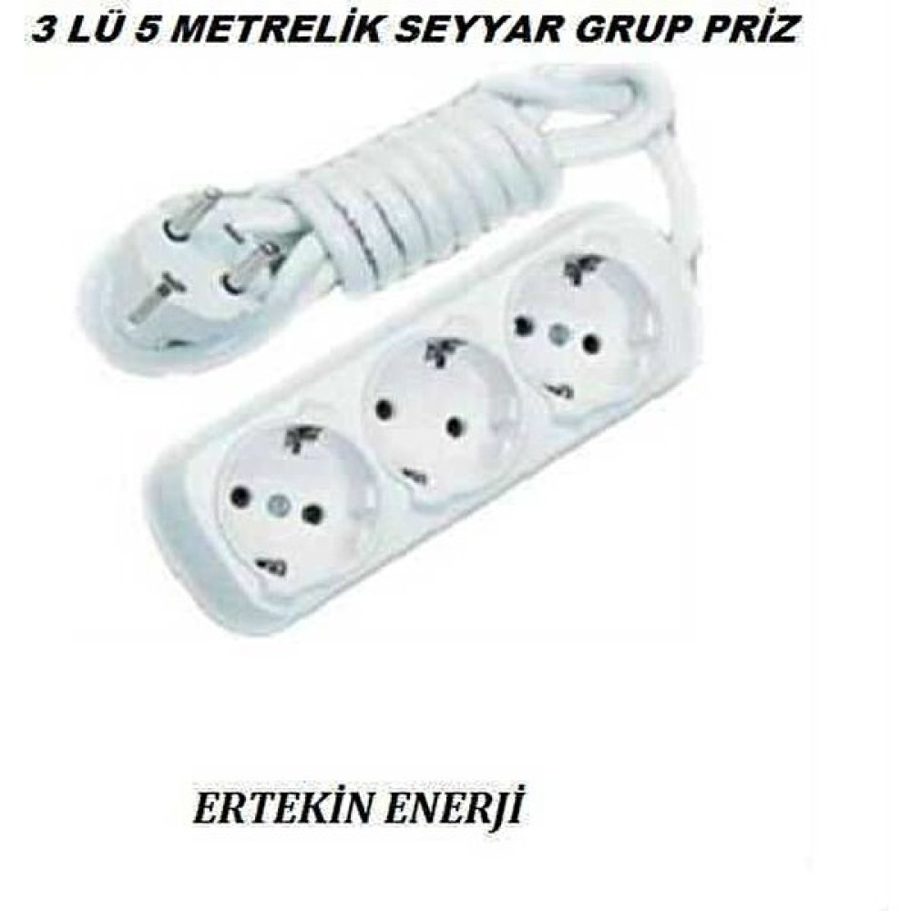 Grup Priz 3 Lü 5 Metrelik Topraklı Kablolu Uzatmalı Seyyar 3lü Grup Priz - Beyaz Prizler Fiyatı