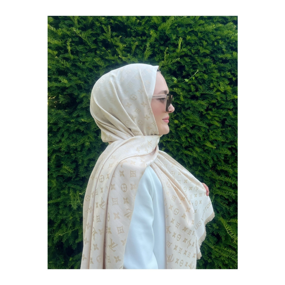 GŞ MODE SCARF Ithal Ipek Lv Desen Bal Kopuğu-krem-bal Kopuğu Çift Taraflı Lüks Şal 90 x 170 Beden Şal Fiyatı