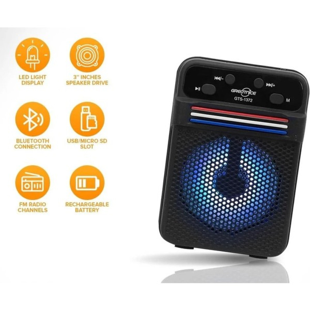GTS-1372 Mini Bluetooth Kablosuz Taşınabilir LED Işıklı Hoparlör - Siyah Bilgisayar Speaker Fiyatı