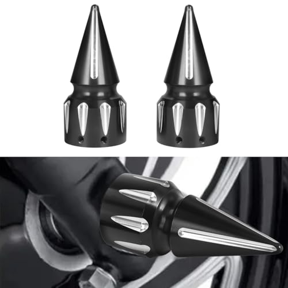 GUDITEM Motorcycle Chrome Front Axle Nut Covers, 3.6" CNC Left&Right Spike Fron Axle Nut Caps Fit for Harley Touring Sportster Dyna Softail Street Tri Glide Road King Electra Fat Boy (Black)