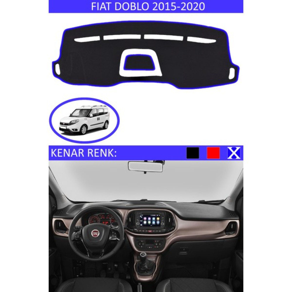 Guerrino Fiat Doblo 2015-2020 Modelleri Için Uygun Torpido Koruma Halısı Siyah Kenar Renk Mavi Oto Boyaları Fiyatı
