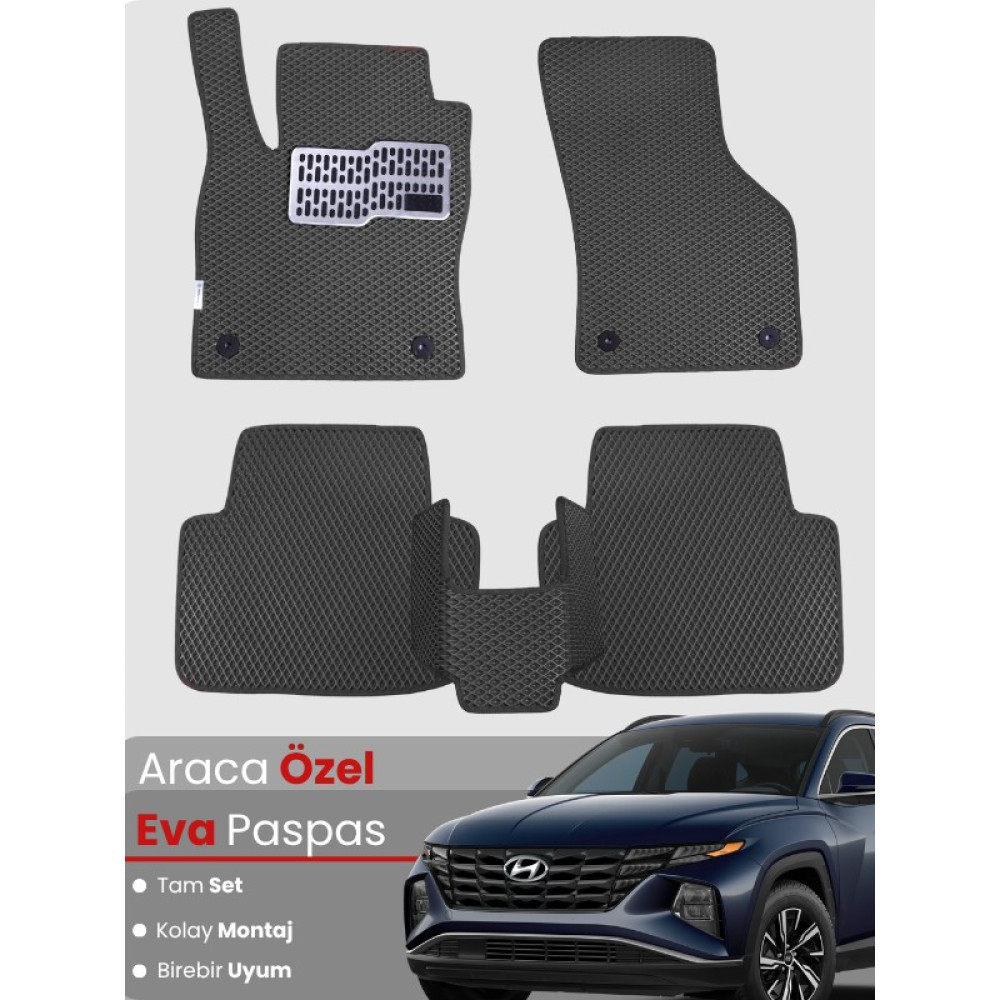 Guerrino Hyundai Tucson (2020-2025) Uyumlu Eva Paspas Tam Set – Birebir Uyum,araca Özel Tasarım,kolay Montaj - Koyu Gri Oto Paspas Fiyatı