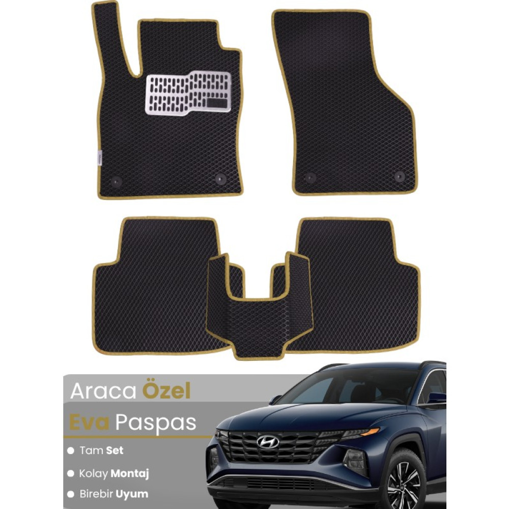 Guerrino Hyundai Tucson (2020-2025) Uyumlu Eva Paspas Tam Set – Birebir Uyum,araca Özel Tasarım,kolay Montaj - Siyah - Bej Oto Paspas Fiyatı
