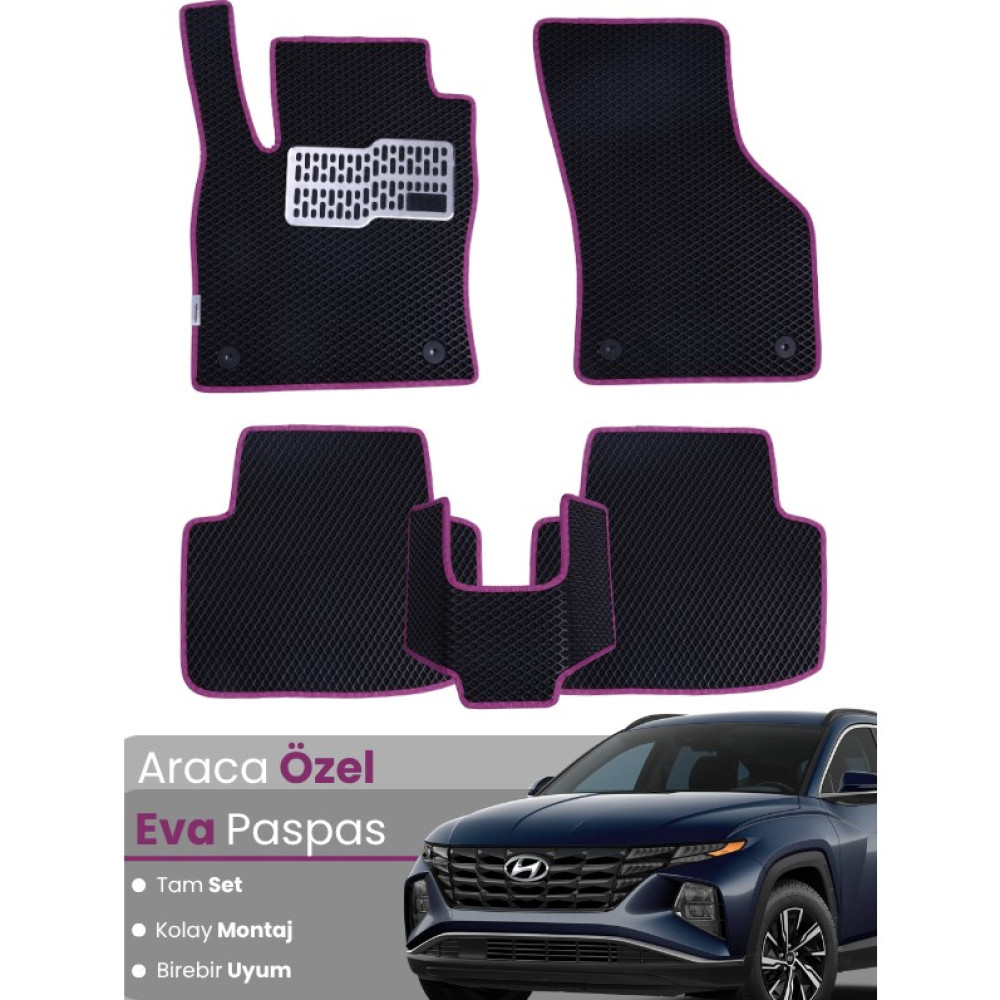 Guerrino Hyundai Tucson (2020-2025) Uyumlu Eva Paspas Tam Set – Birebir Uyum,araca Özel Tasarım,kolay Montaj - Siyah - Pembe Oto Paspas Fiyatı