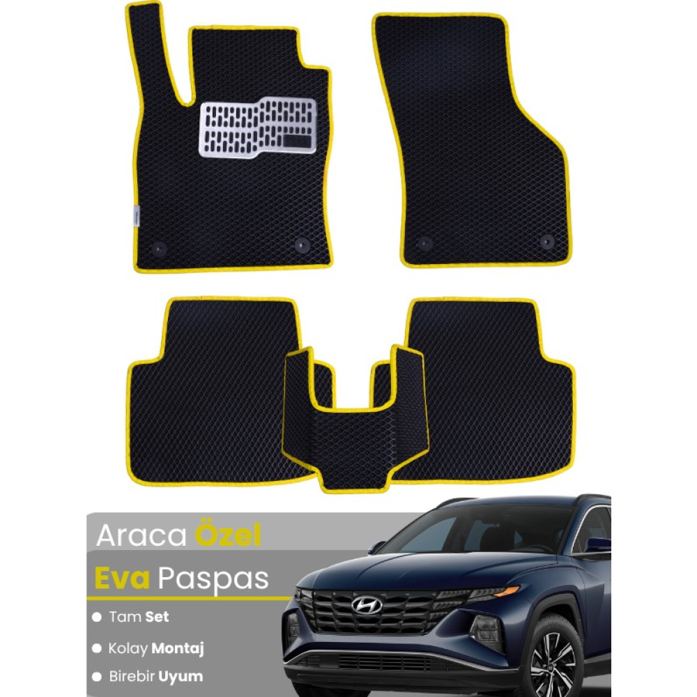 Guerrino Hyundai Tucson (2020-2025) Uyumlu Eva Paspas Tam Set – Birebir Uyum,araca Özel Tasarım,kolay Montaj - Siyah - Sarı Oto Paspas Fiyatı