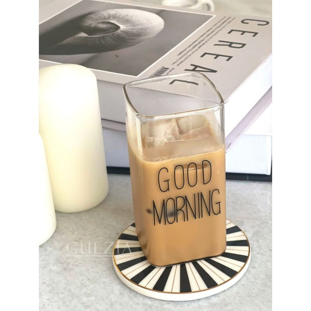 Guezia Isıya Dayanıklı Borosilikat Dikdörtgen Bardak | Good Mornıng | 1 Adet | 350 ml - Beyaz Fincan / Bardak / Kahve Takımı Fiyatı