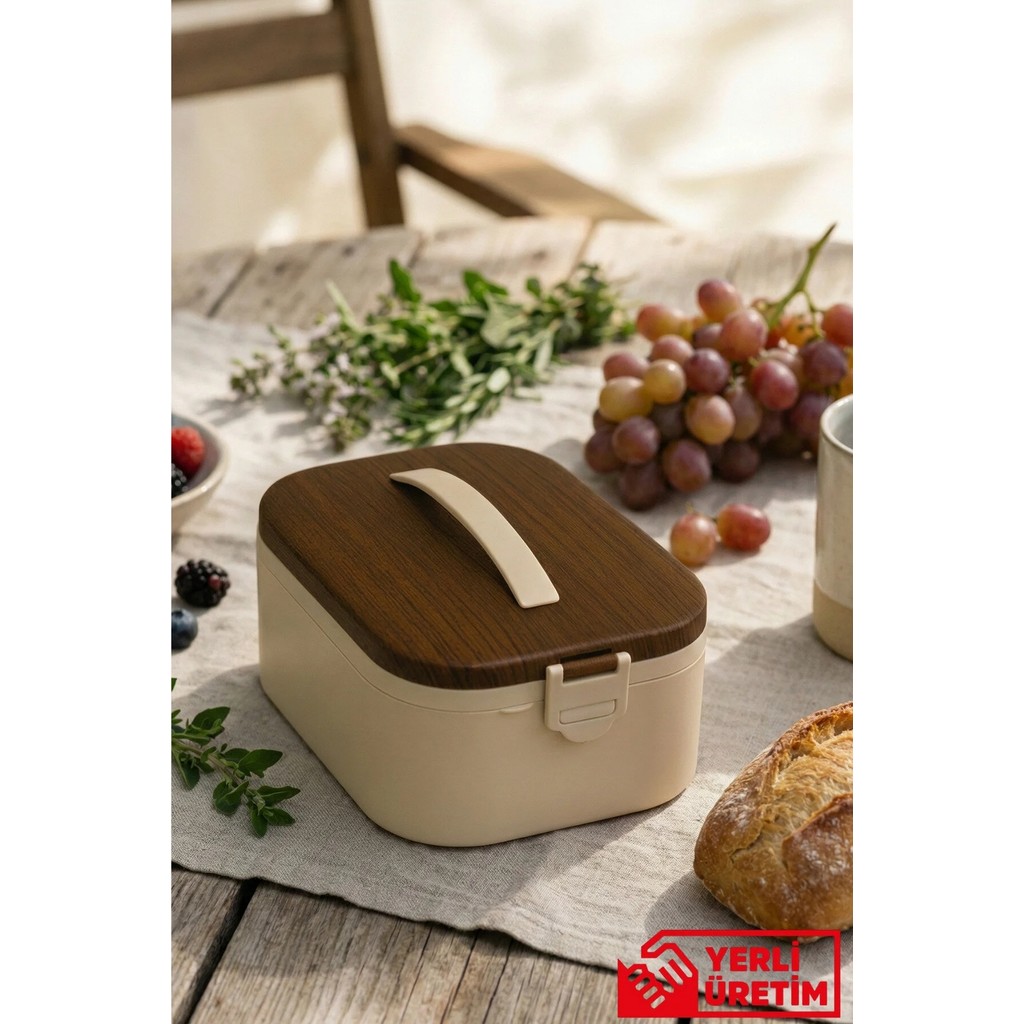 Gugga Lunchee - Çelik Bölmeli Sızdırmaz Ahşap Görünümlü Vakum Kapaklı Yemek Kabı Lunchbox 650 ml - Kahverengi Beslenme Çantası Fiyatı