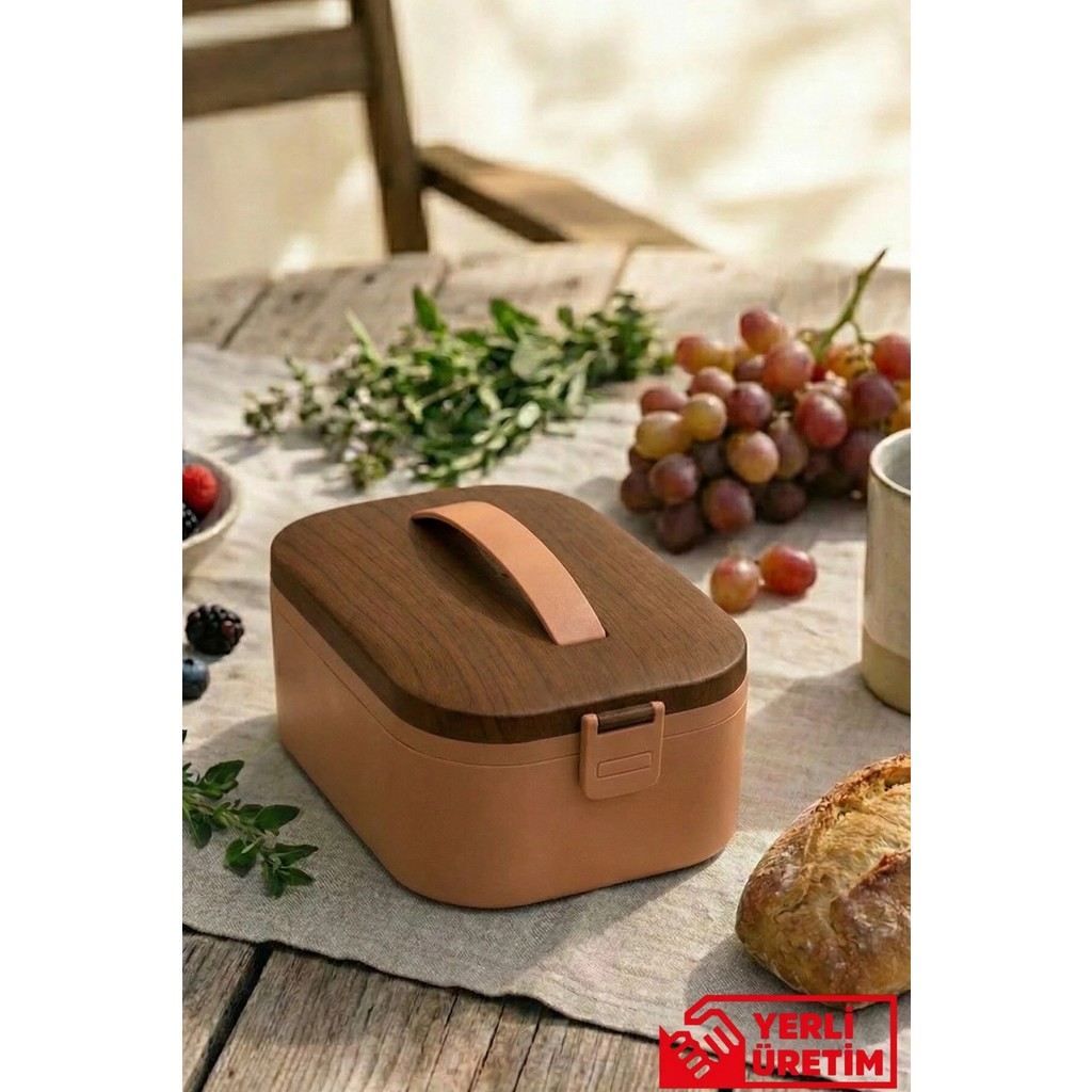 Gugga Lunchee - Çelik Bölmeli Sızdırmaz Ahşap Görünümlü Vakum Kapaklı Yemek Kabı Lunchbox 650 ml - Pembe Beslenme Çantası Fiyatı