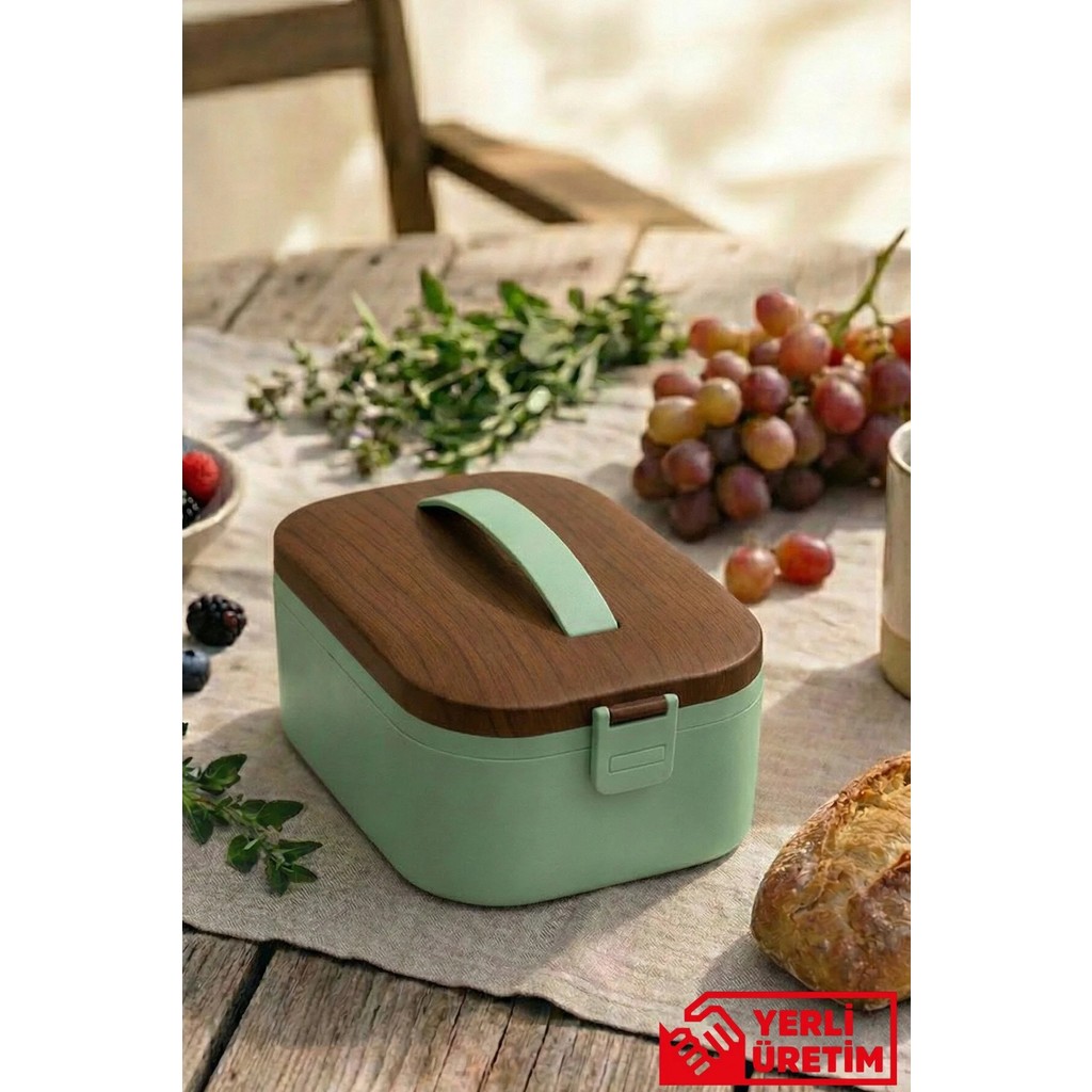 Gugga Lunchee - Çelik Bölmeli Sızdırmaz Ahşap Görünümlü Vakum Kapaklı Yemek Kabı Lunchbox 650 ml - Yeşil Beslenme Çantası Fiyatı