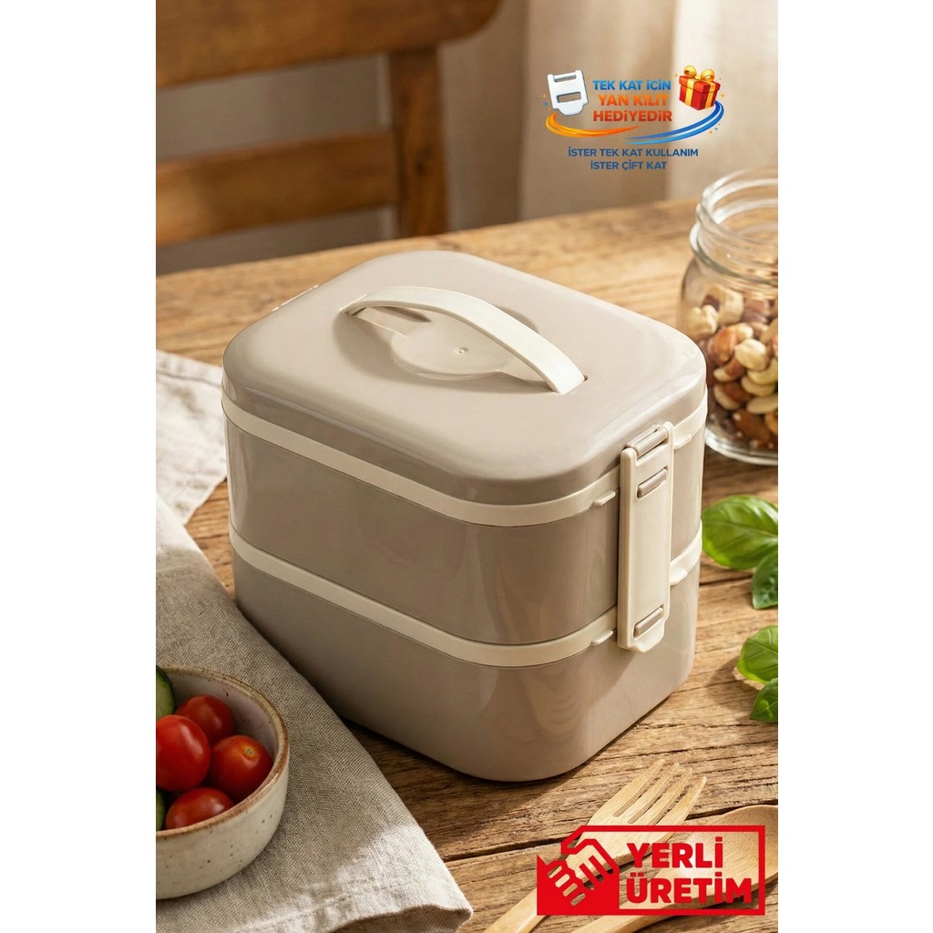 Gugga Tier - 2 Katlı Çelik Hazneli Sızdırmaz Kapaklı Lunchbox 1300 ml - Gri Beslenme Çantası Fiyatı
