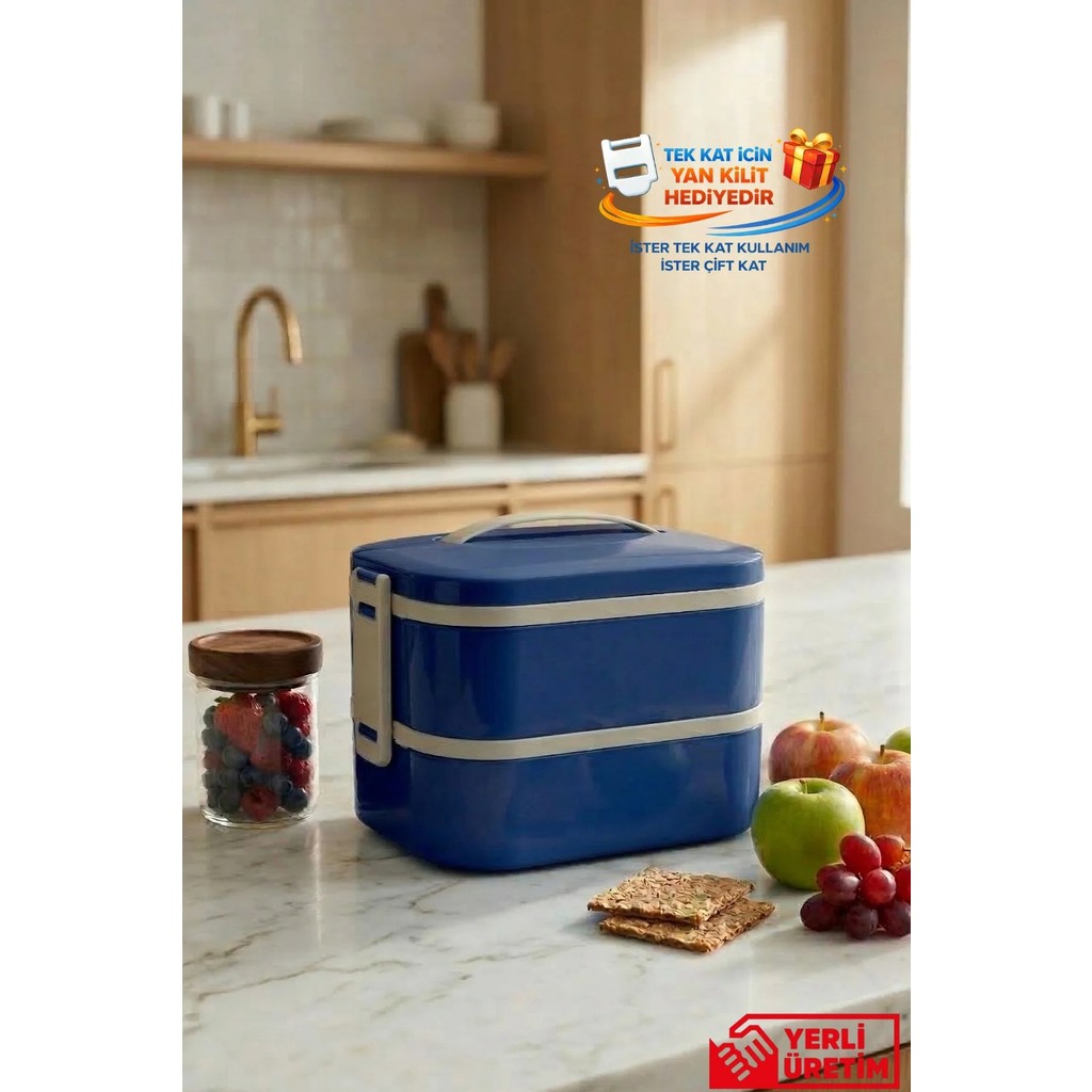Gugga Tier - 2 Katlı Çelik Hazneli Sızdırmaz Kapaklı Lunchbox 1300 ml - Lacivert Beslenme Çantası Fiyatı