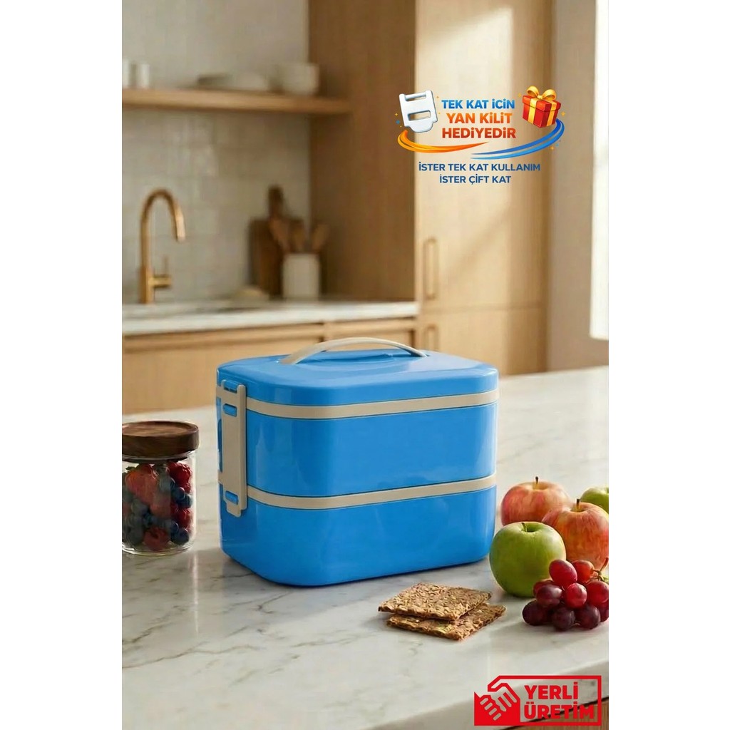 Gugga Tier - 2 Katlı Çelik Hazneli Sızdırmaz Kapaklı Lunchbox 1300 ml - Mavi Beslenme Çantası Fiyatı