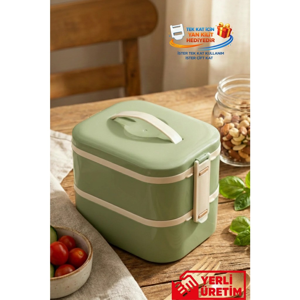 Gugga Tier - 2 Katlı Çelik Hazneli Sızdırmaz Kapaklı Lunchbox 1300 ml - Yeşil Beslenme Çantası Fiyatı