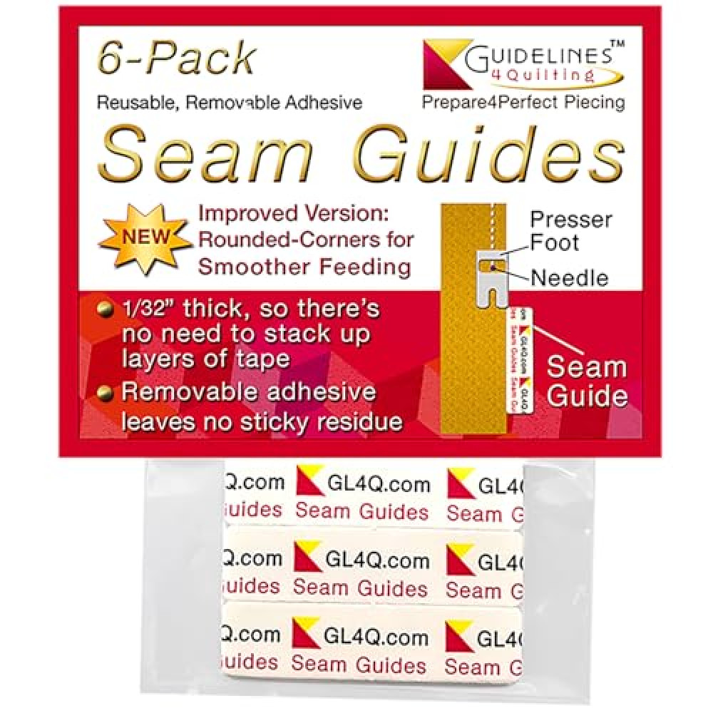 Guidelines4quilting 6-Pack Seam Guides - Peel-and-Stick, Removable Adhesive Leaves No Residue. Accurate Fabric Guide for Sewing. Perfect Height for Double-Layered Fabric. Fits All Sewing Machines