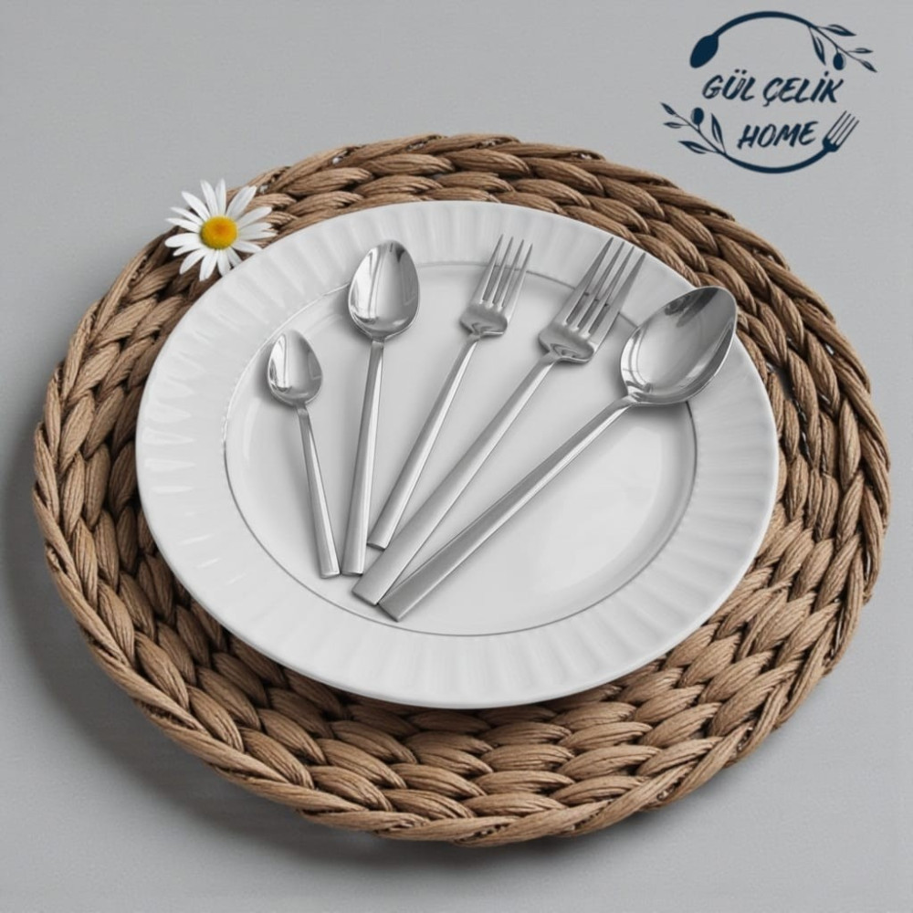 Gül Çelik 60 Parça 12 Kişilik Çatal Kaşık Seti Sade Model 18/0 Kalite - Gümüş Çatal / Kaşık / Bıçak Takımları Fiyatı
