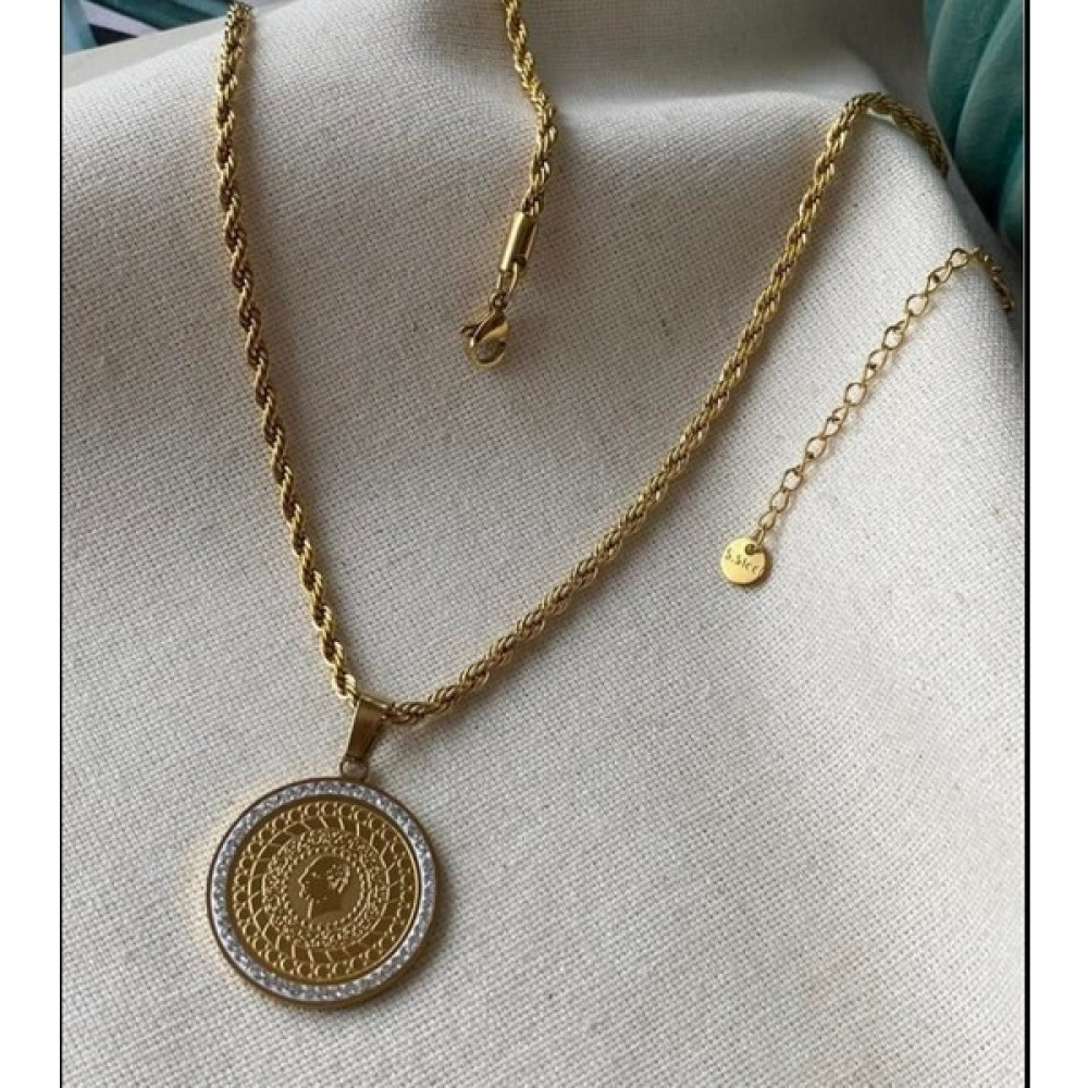 Gül Endam Gold Renk Beyaz Zirkon Taş Süslemeli (Reşat Altın) Beşi Bir Yerde Tasarım Çelik Kadın Kolye Bijuteri Kolye Fiyatı