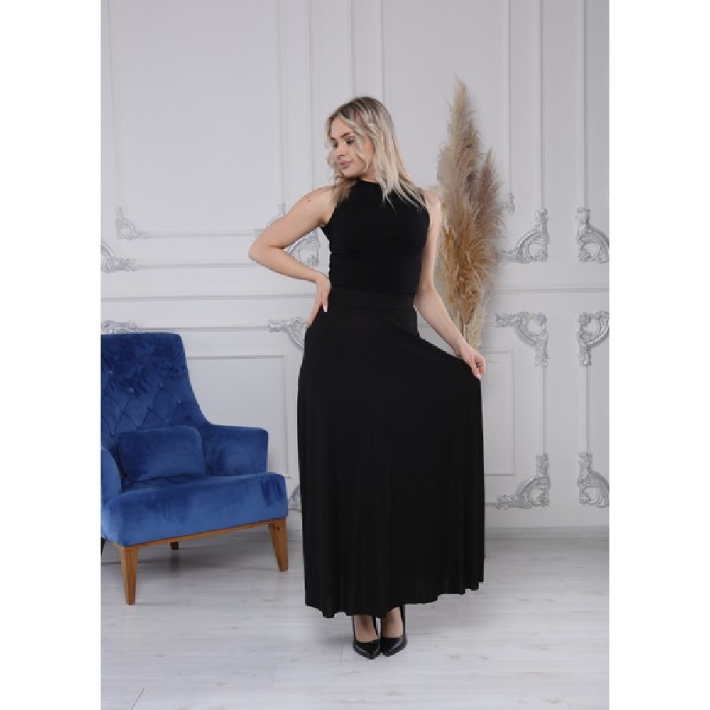 Gül Moda Siyah Uzun Etek Beli Lastikli G029-5 Etek Fiyatı