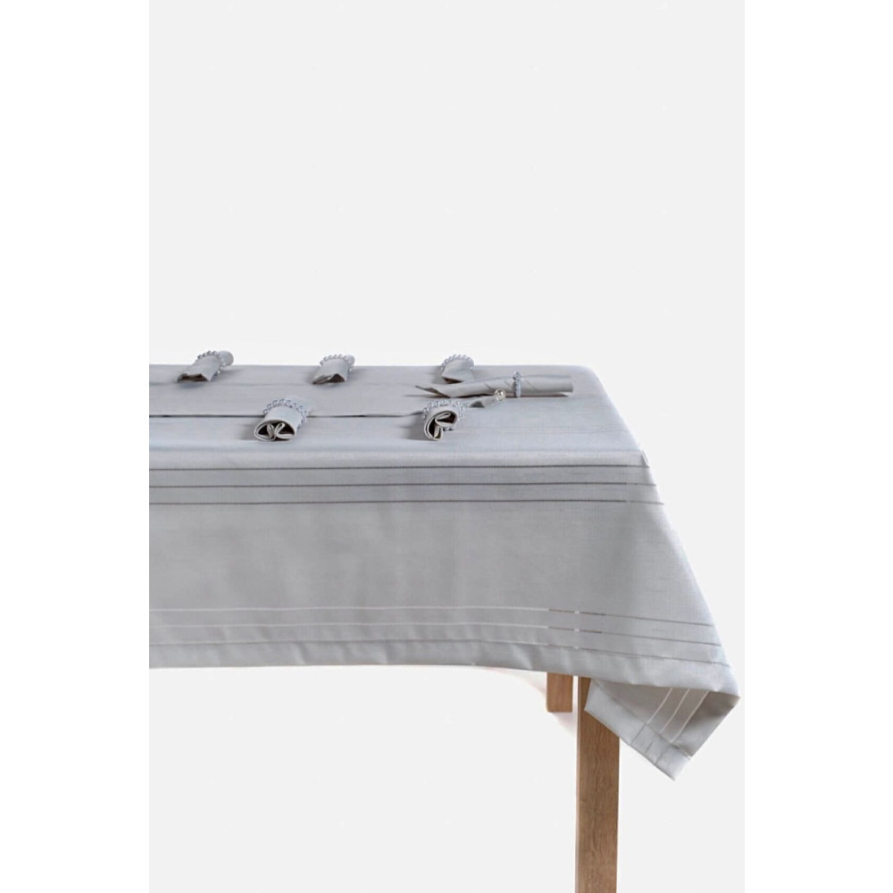 Gülce Home Collection Gri Keten Kumaş Çizgili Masa Örtüsü Gülce 160*220 cm 160x220 Beden Masa Örtüsü Fiyatı