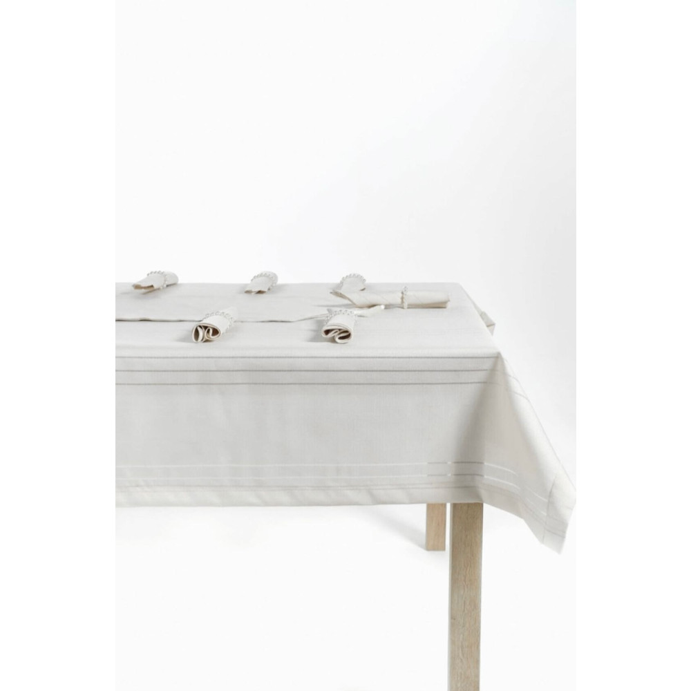 Gülce Home Collection Krem Keten Kumaş Çizgili Masa Örtüsü Gülce 160*220 cm 160 x 220 Beden Masa Örtüsü Fiyatı