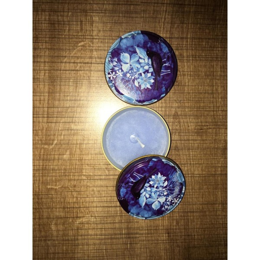 Gülce Mağaza Kokulu - Desenli - Renkli -Metal Kutu - Soya Wax - Doğal - Mum 6.5X2CM - Mavi - 10 Adet Dekoratif Mum Fiyatı