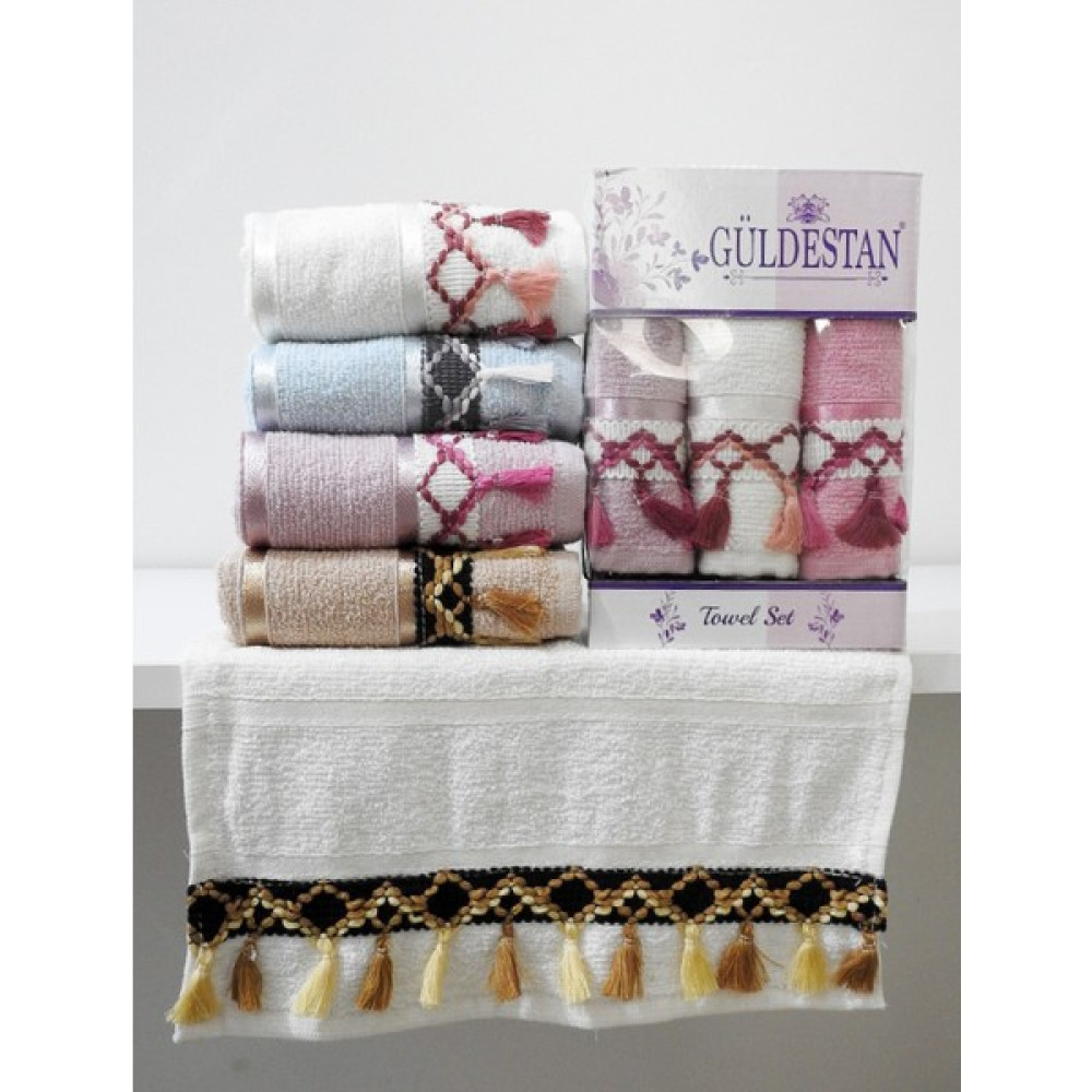 Güldestan Bukle 30X50 cm 3'lü Işlemeli Havlu Seti - Renkli - 30 x 50 cm El / Yüz Havlusu Fiyatı