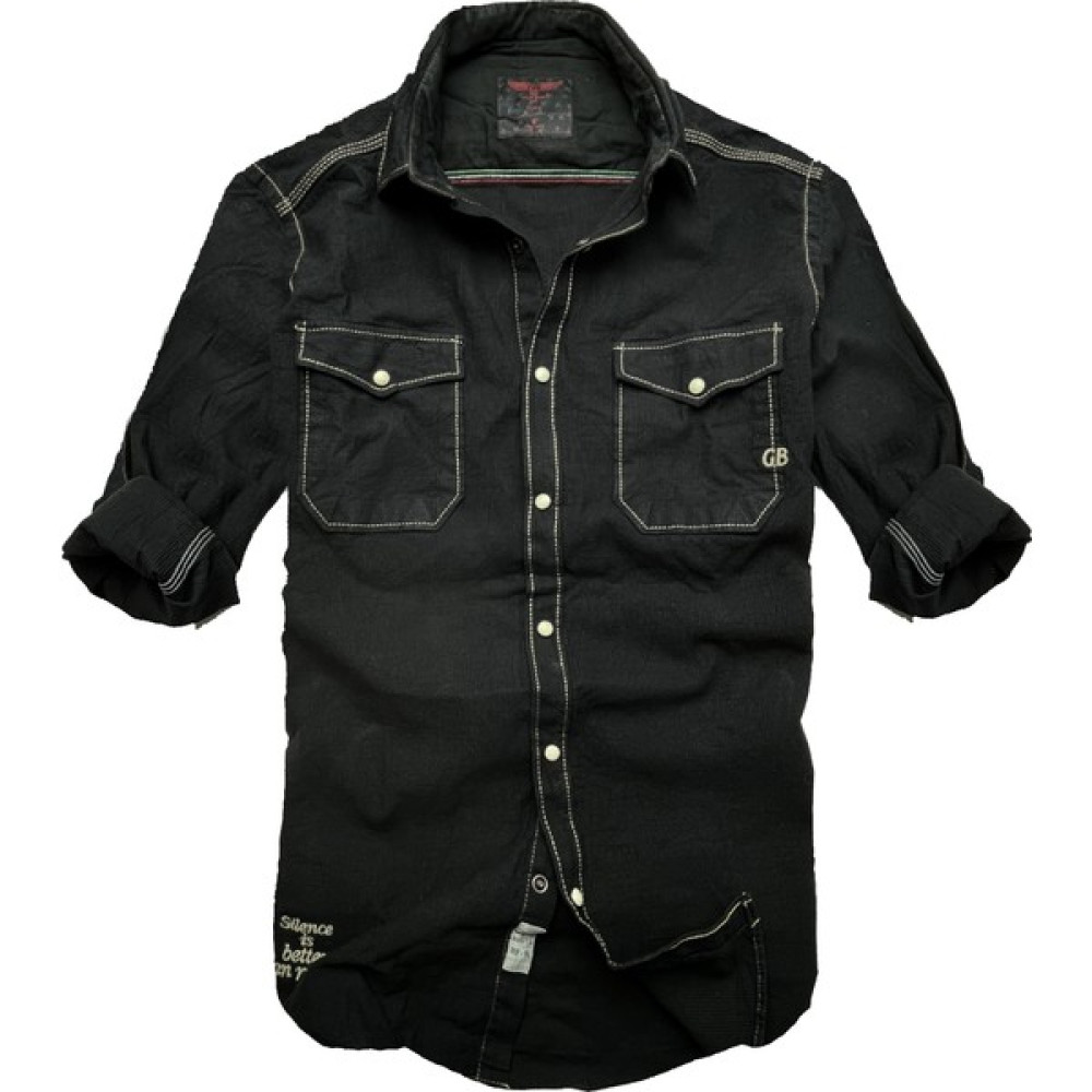 Gulf Bird Slim Fit Likralı Esnek Kumaş Çift Cep Kot Gömlek---Siyah- Likra-- Erkek Gömlek Fiyatı