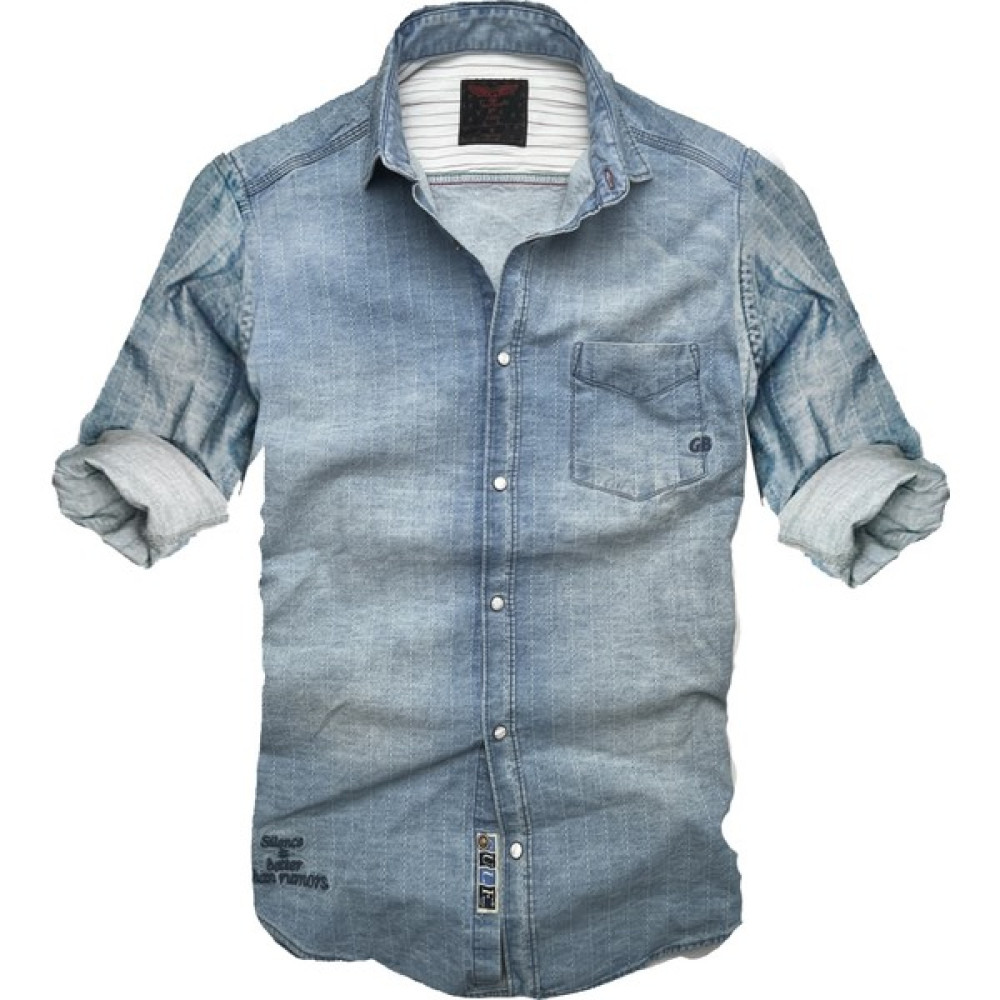 Gulf Bird Slim Fit Saf Pamuk Denim Kumaş Kot Gömlek-- Buz Mavisi--- Erkek Gömlek Fiyatı