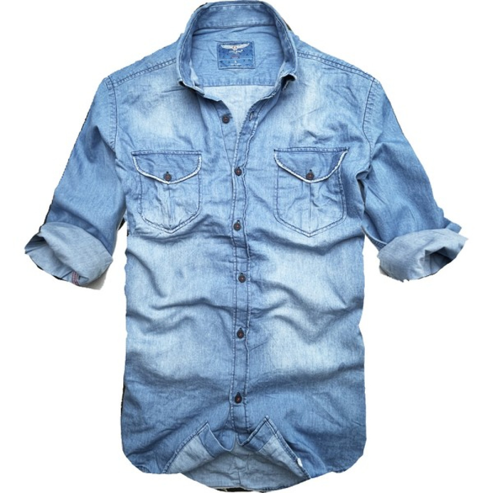 Gulf Bird Slim Fit Saf Pamuk Denim Kumaş Kot Gömlek--Çiftcep Mavi-- Erkek Gömlek Fiyatı