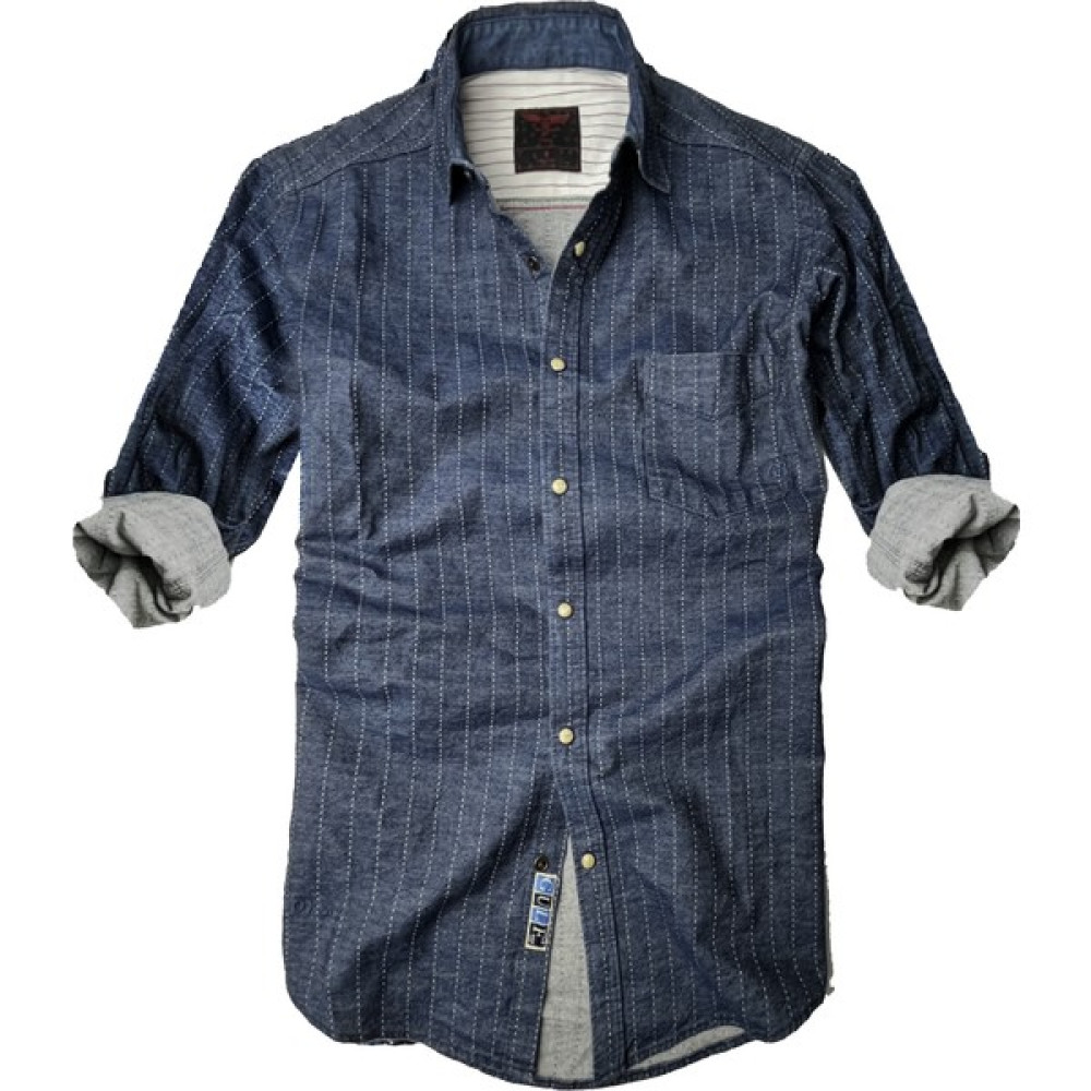 Gulf Bird Slim Fit Saf Pamuk Denim Kumaş Kot Gömlek--Koyu Çizgi-- Erkek Gömlek Fiyatı
