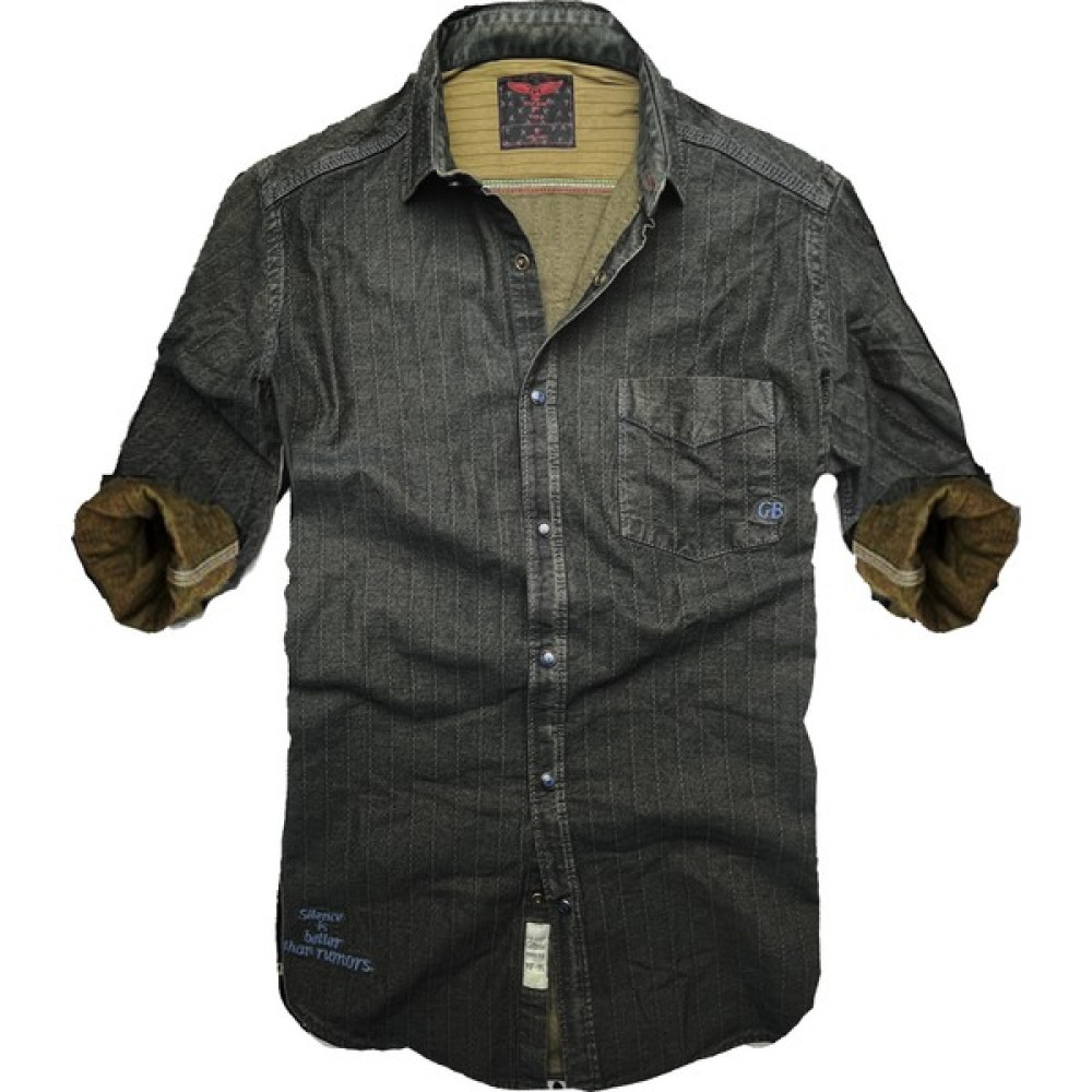 Gulf Bird Slim Fit Saf Pamuk Denim Kumaş Kot Gömlek--Koyu Karışık-- Erkek Gömlek Fiyatı