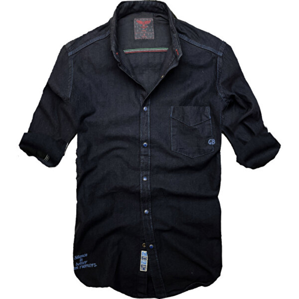 Gulf Bird Slim Fit Saf Pamuk Denim Kumaş Kot Gömlek--Koyulacivert--- Erkek Gömlek Fiyatı