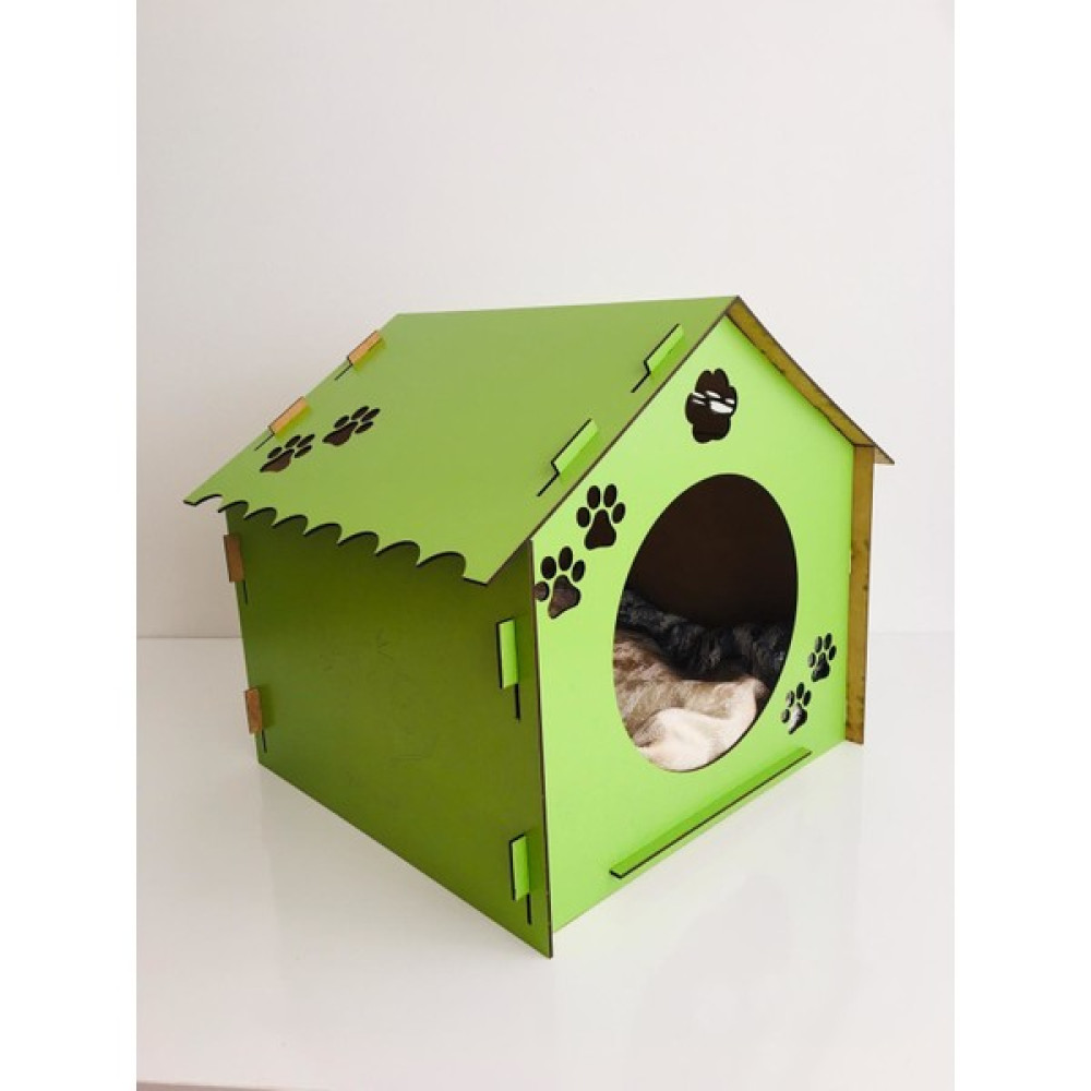 Gülpet Ahşap Kedi Evi - Dekoratif Kedi Yuvası - Minderli Kedi Yatağı - Yeşil Evcil Hayvan Ürünleri Fiyatı