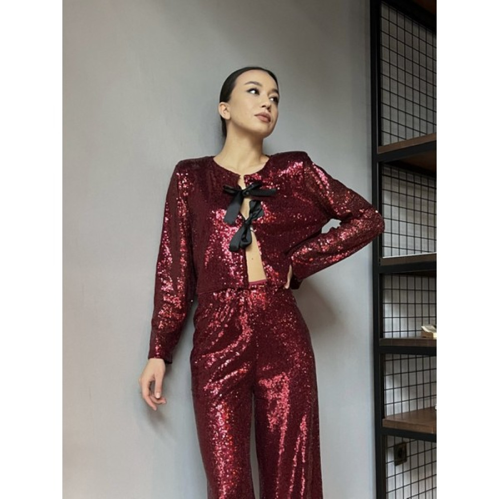 Gülseli Bordo Göz Alıcı Payet Detaylı Ön Dekolteli Crop Top Bluz P-00008598 Bluz Fiyatı