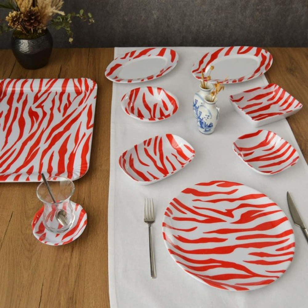 Gültaş Melamin 6 Kişilik 24 Parça Melamin Kahvaltı Takımı - Kırmızı Zebra Yemek Takımı Fiyatı