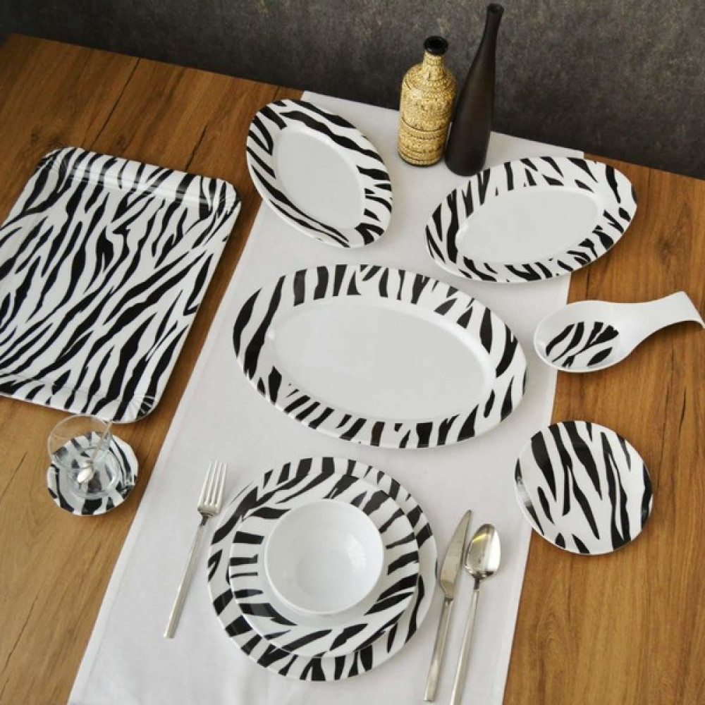 Gültaş Melamin 6 Kişilik 36 Parça Melamin Yemek Takımı - Siyah Zebra Yemek Takımı Fiyatı