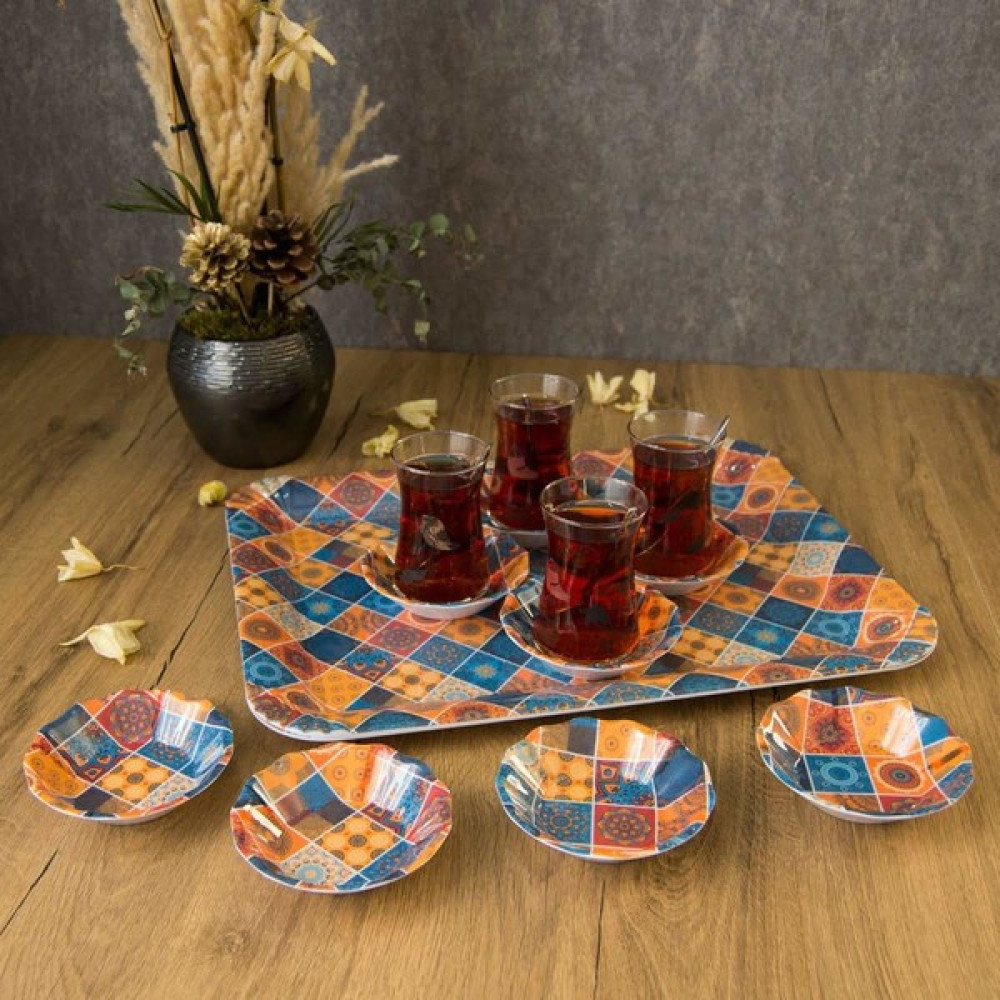 Gültaş Melamin 8 Kişilik 9 Parça Melamin Çay Takımı - Kilim Fincan / Bardak / Kahve Takımı Fiyatı