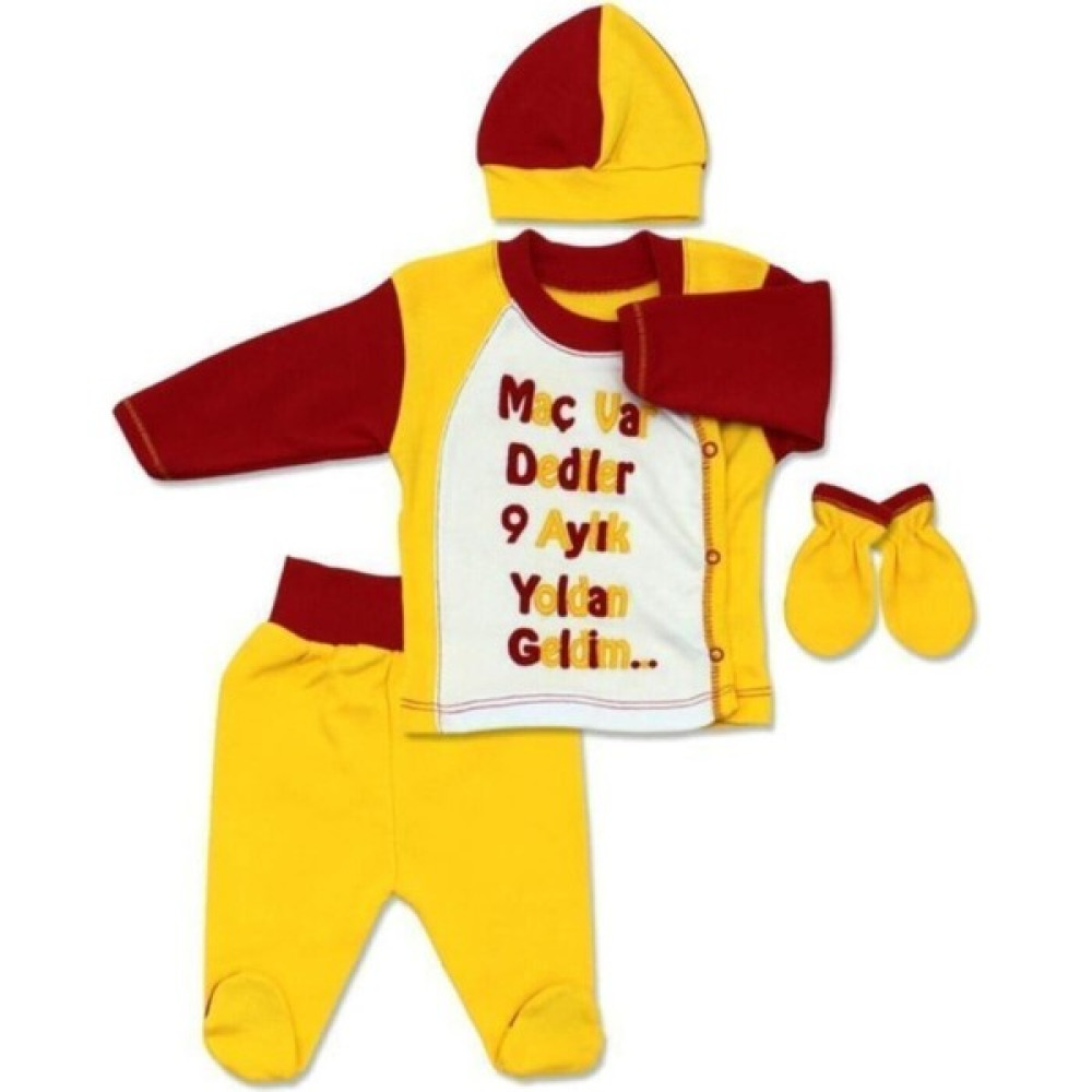 Gülücük Unisex Bebek Sarı Kırmızı 4'lü Taraftar Hastane Çıkış Seti Bebek Hastane Çıkışı Fiyatı