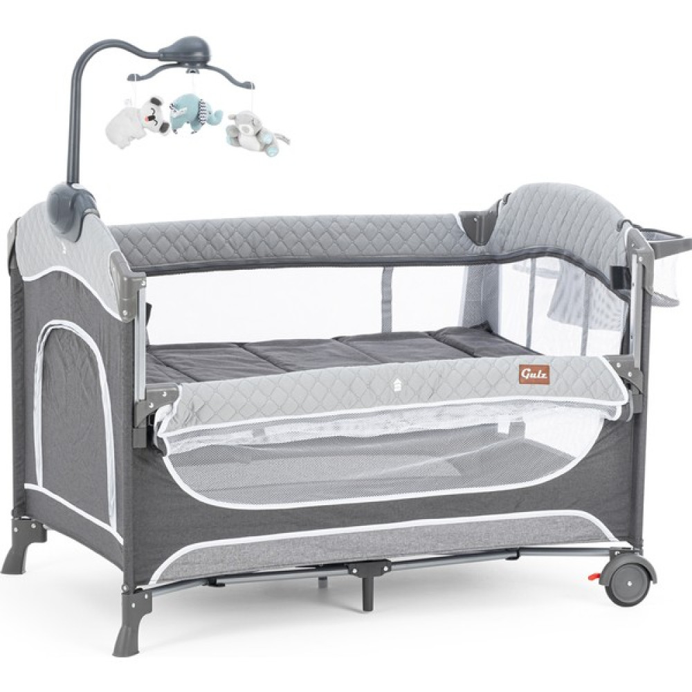 Gulz Atlas Plus Anne Yanı Sallanır Cibinlikli Dönenceli Oyun Parkı Bebek Beşik 70 x 110 cm - Dark Gray Park Yatak / Oyun Parkı Fiyatı