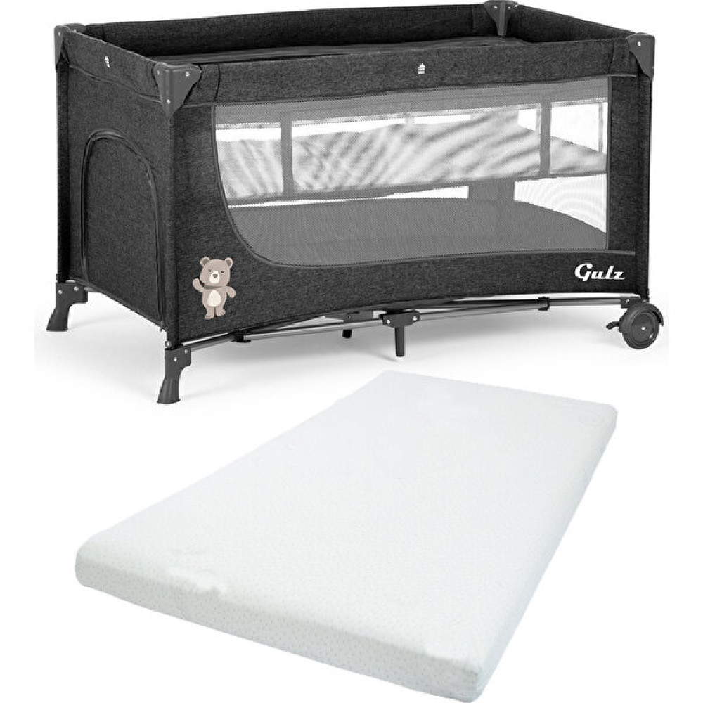 Gulz Lindo Oyun Parkı Bebek Beşik 70 x 120 cm + Viscotech Yatak - Dark Gray Park Yatak / Oyun Parkı Fiyatı