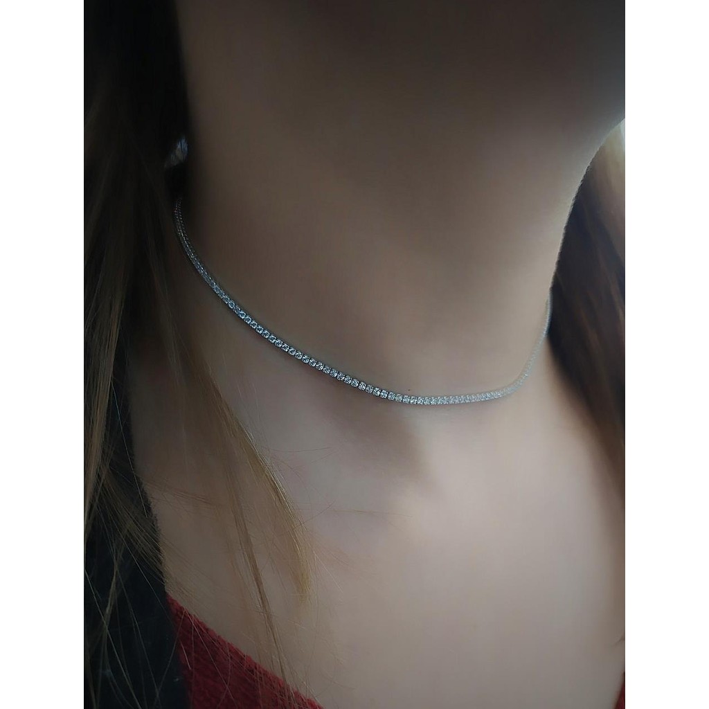 Gümüş Kısa Choker Su Yolu Taşlı Kolye KO9E67 - Gri - Tek Ebat Gümüş Kolye Fiyatı