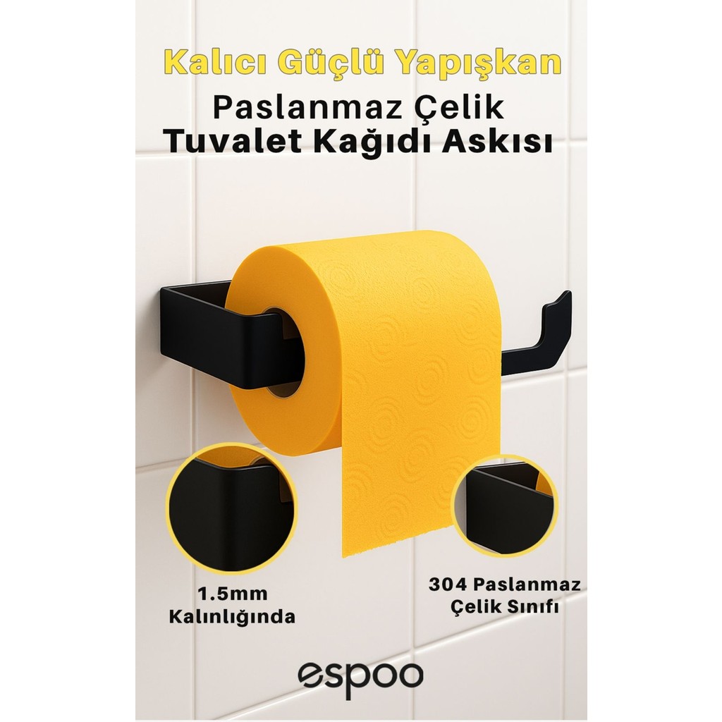 Gümüş Paslanmaz Çelik Banyo Tuvalet Kağıtlığı Yapışkanlı Wc Kağıtlık Tuvalet Kağıdı Tutucu Askılığı - Siyah Tuvalet Kağıdı Fiyatı