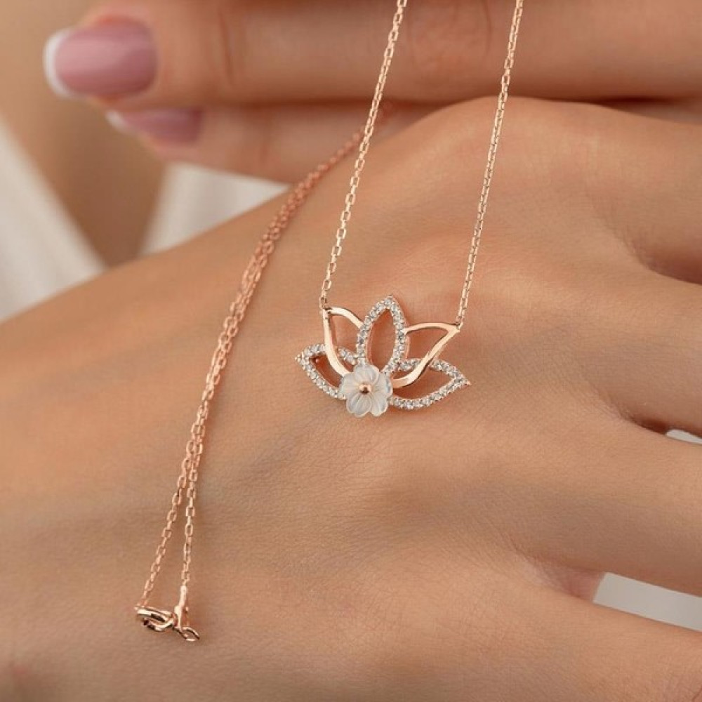 Gümüş Pazarım Lotus Çiçeği Kadın Gümüş Kolye - Rose Gümüş Kolye Fiyatı