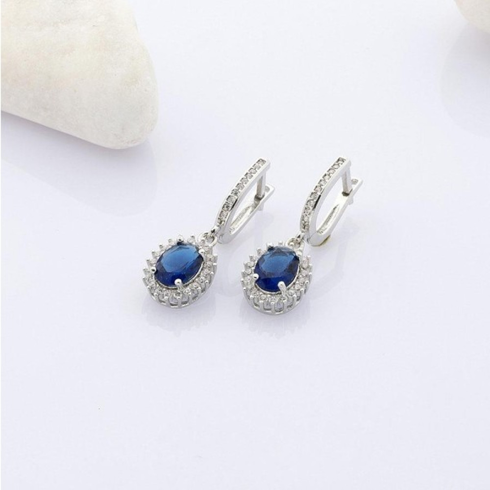 Gümüş Pazarım Oval Kesim Safir Gümüş Küpe - Gümüş - Gri Gümüş Küpe Fiyatı