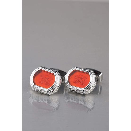 Gümüş Renk Kırmızı Taşlı Olips Kol Düğmesi KD911