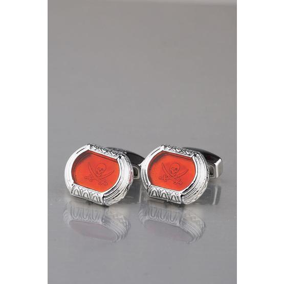 Gümüş Renk Kırmızı Taşlı Olips Kol Düğmesi KD911