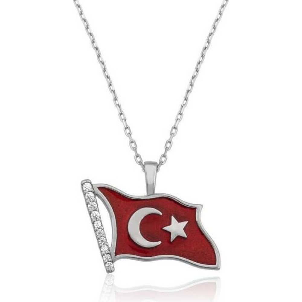 Gumush Gümüş Türk Bayrağı Kadın Kolye Gümüş Kolye Fiyatı
